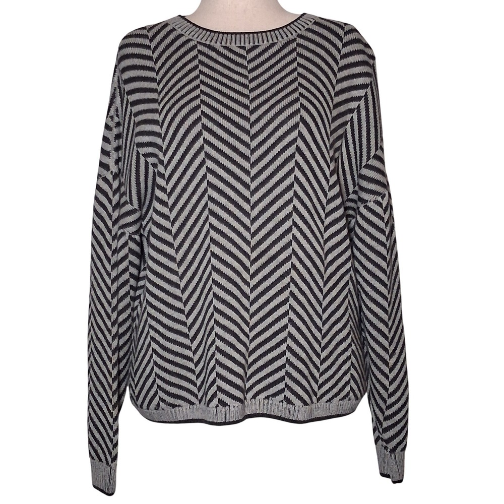 Garnet Hill Pima Cotton Baby Alpaca Chevron Sweater M Grey Black Soft Comfy